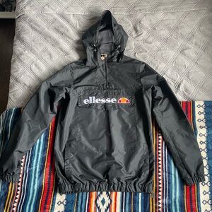 Ellesse Black Hooded Pullover Windbreaker with Logo